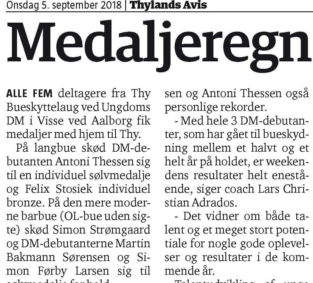 Medaljeregn over unge bueskytter fra Thy Bueskyttelaug – Thylands Avis d. 5/9-2018