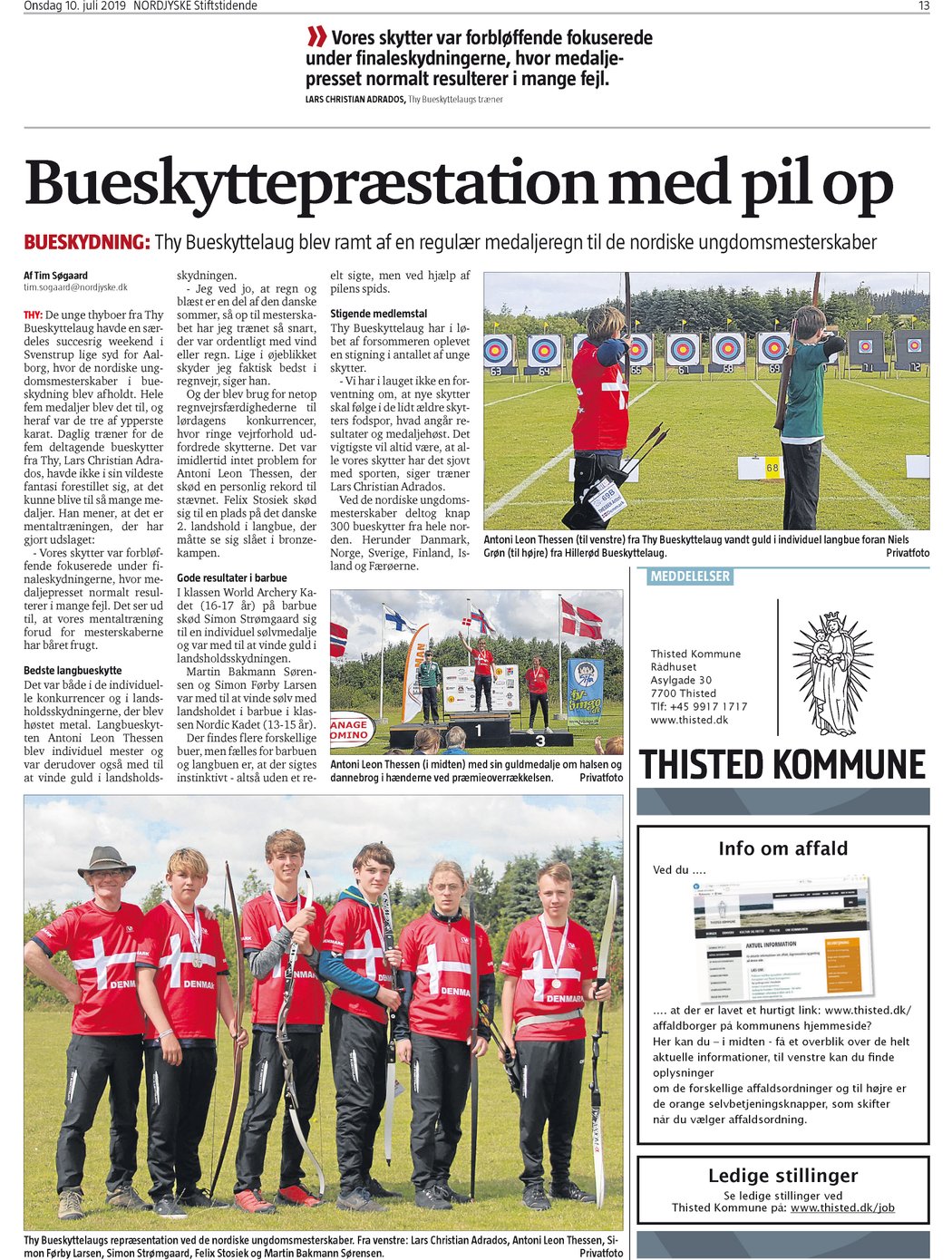 Bueskyttepræstation med pil op for Thy Bueskyttelaugs skytter – Nordjyske Stiftstidende d. 10/7-2019