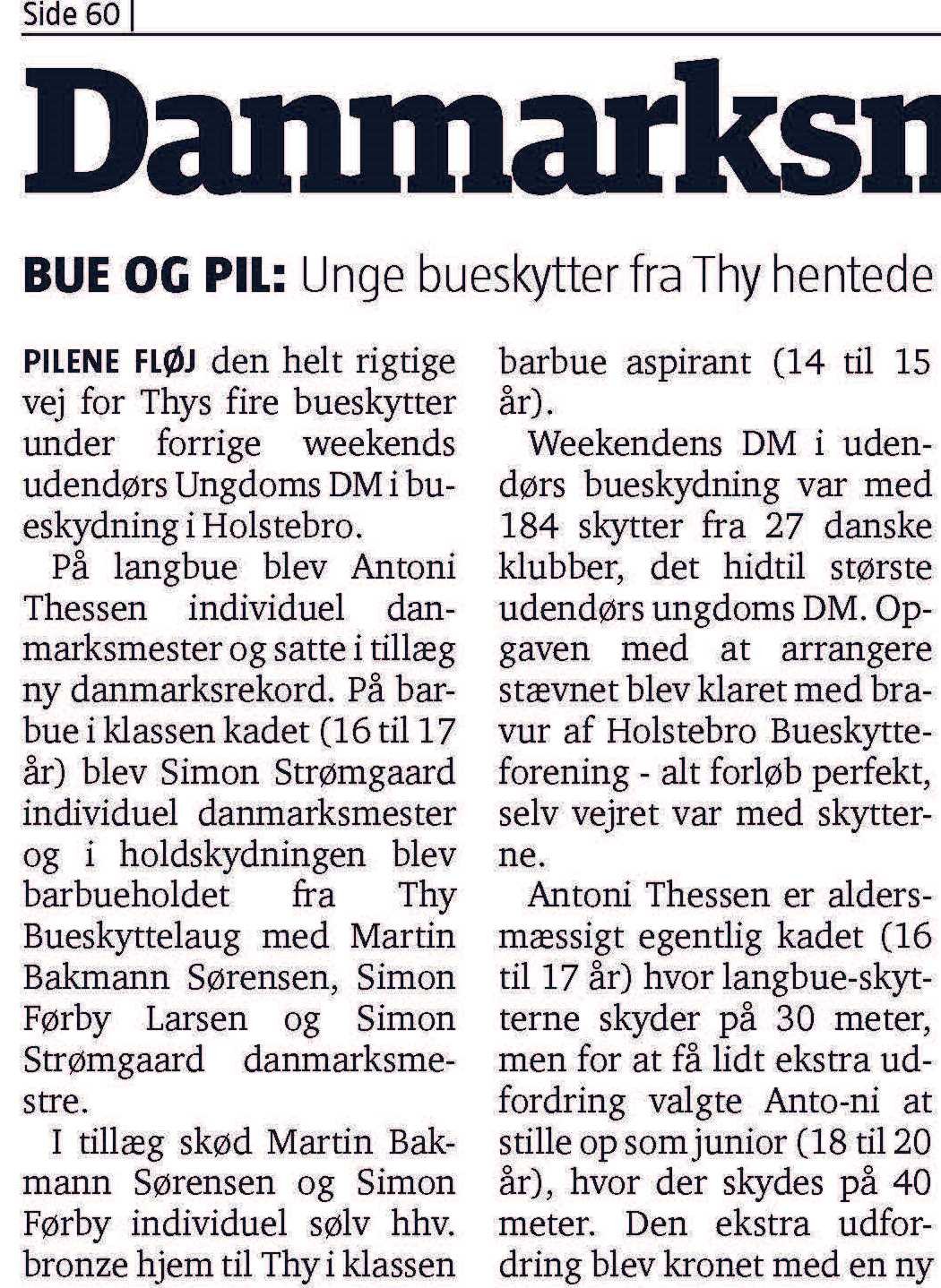 Unge bueskytter fra Thy - Danmarksmestre på stribe – Thisted Posten d. 11/9-2019