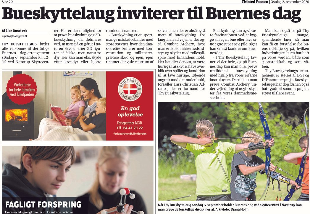 Thy Bueskyttelaug inviterer til Buernes Dag – Thisted Posten d. 2/9-2020
